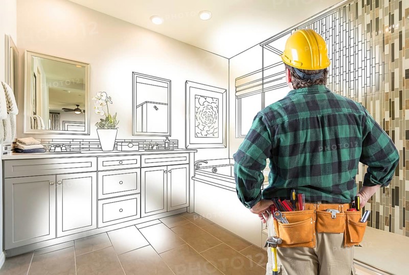 Contractor facing custom master bathroom drawing and photo gradation