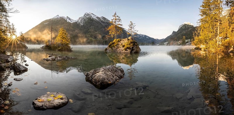 Sunrise at Hintersee with fog