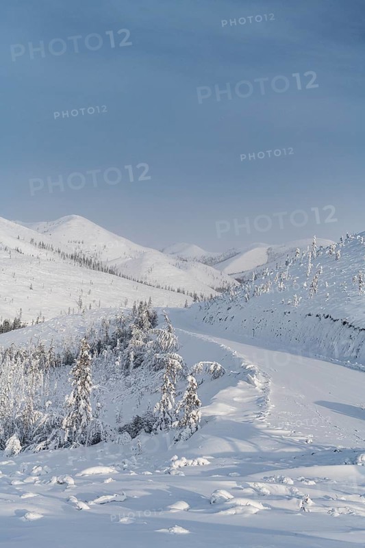 Snow covered mountain pass