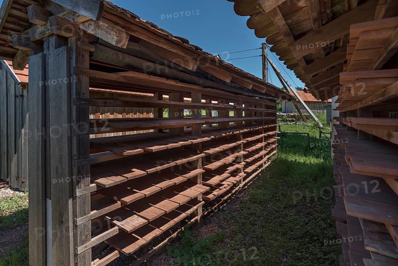 Drying racks for the manufactured roof tiles in the brickworks