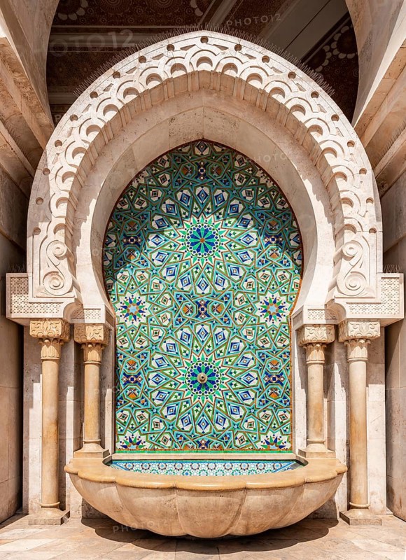 Ornate fountain with mosaic and ornament