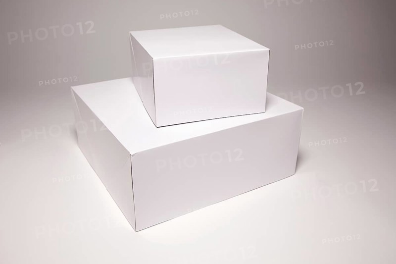 Blank white box isolated on a grey background ready for your own graphics