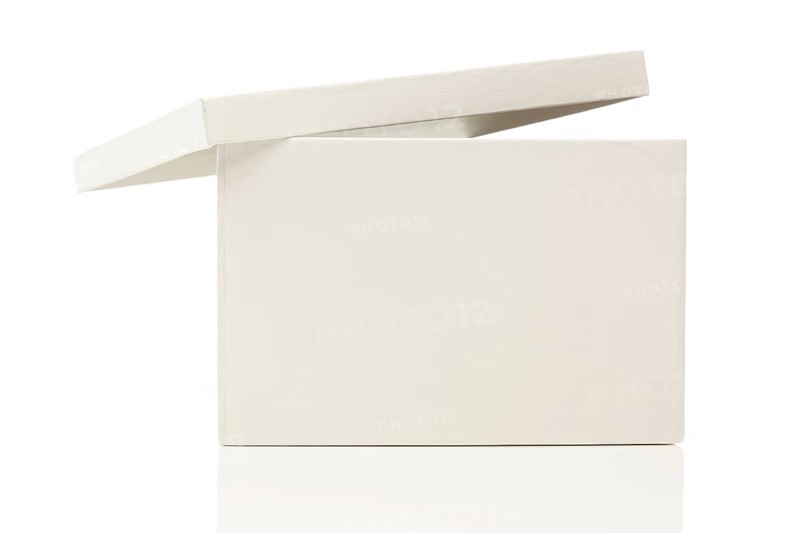 Blank white box with lid isolated on a white background ready for your own message