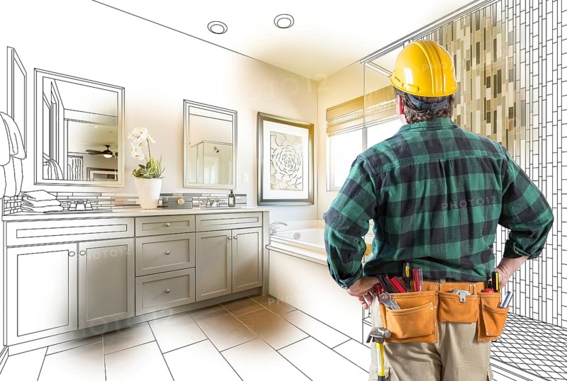 Contractor facing custom master bathroom drawing and photo gradation
