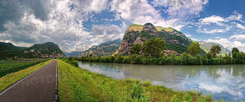 Adige Valley Cycle Path with River Adige near Cortina Sulla Strada Del Vino