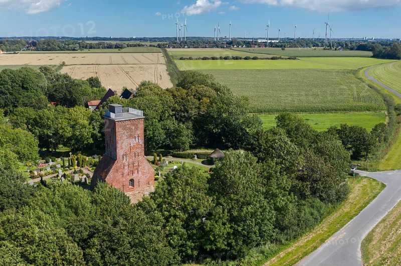 Aerial view with the Ochsenturm as a remnant of the former medieval church