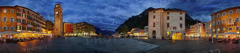 360 panorama of Piazza Novembre with Torre Apponale in the evening