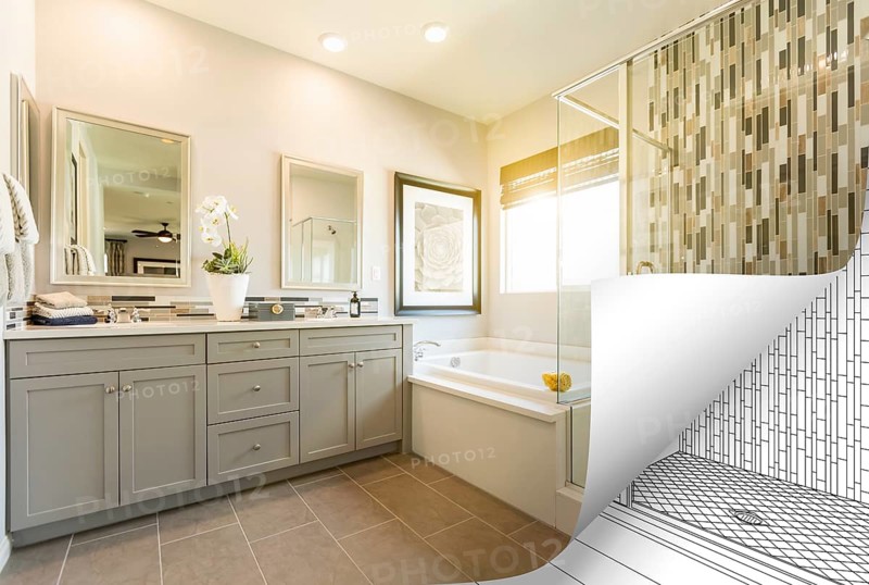 Master bathroom photo page corner flipping with drawing behind