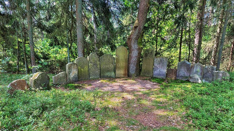Many gravestones in a semicircle