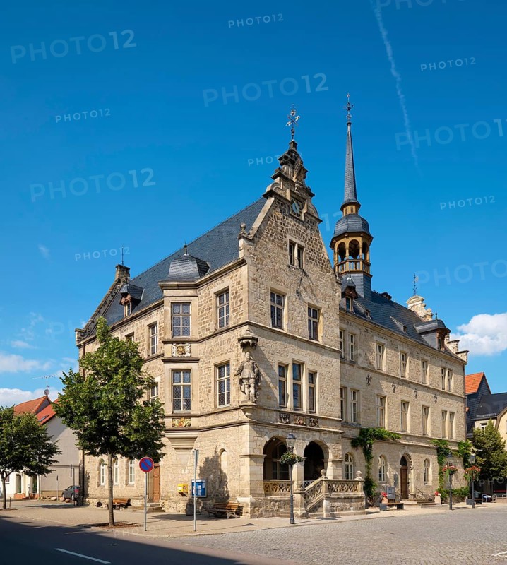 Town hall with statue of King Gustav Adolf of Sweden