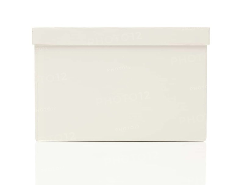 Blank white box with lid isolated on a white background ready for your own message