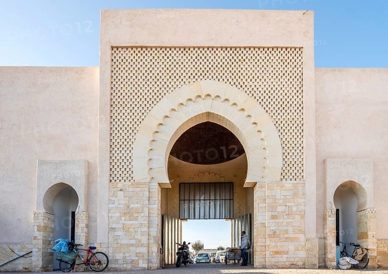 Modern entrance to traditional open air Agadir market