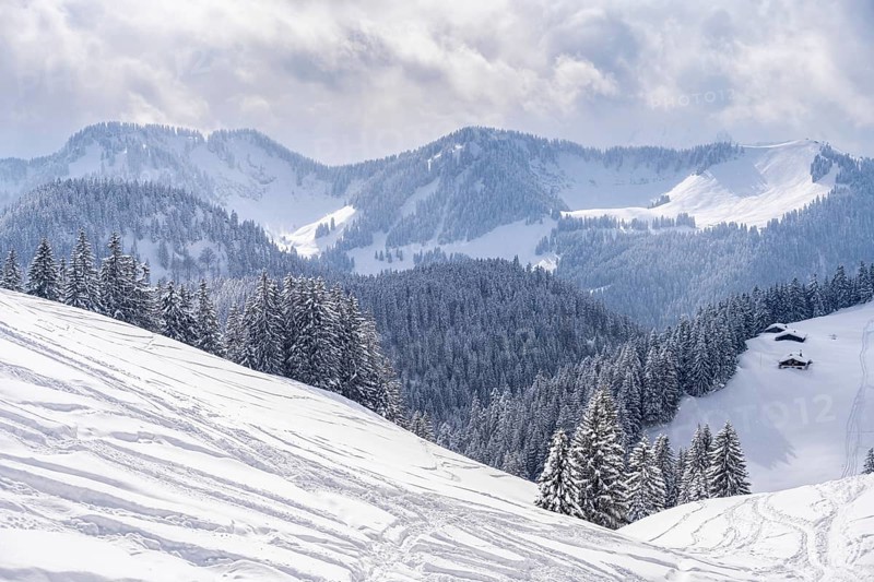 Snowy mountains in winter