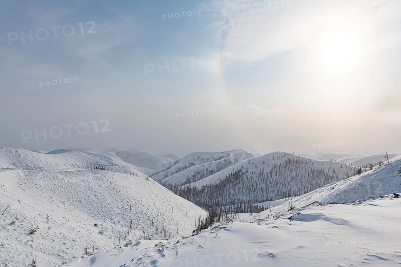 Snow covered mountain pass