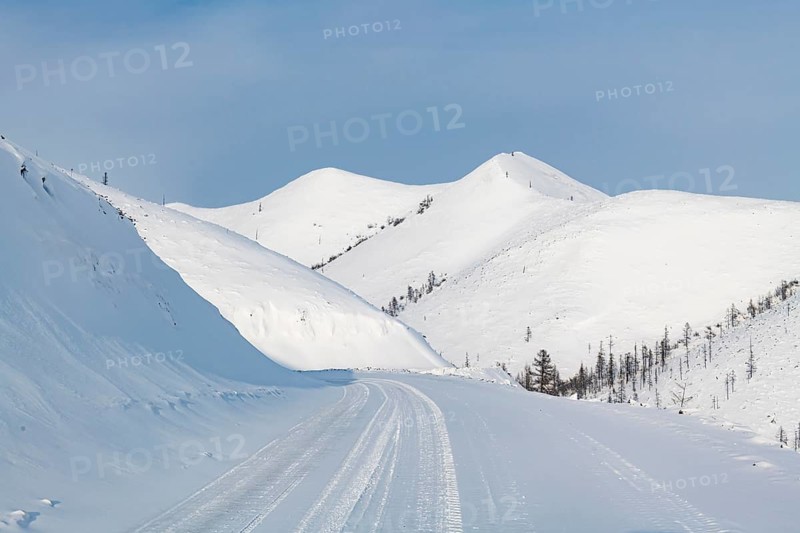 Snow covered mountain pass