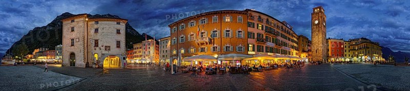 360 panorama of Piazza Novembre with Torre Apponale in the evening