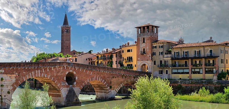 River Adige with the stone bridge Ponte Pietra