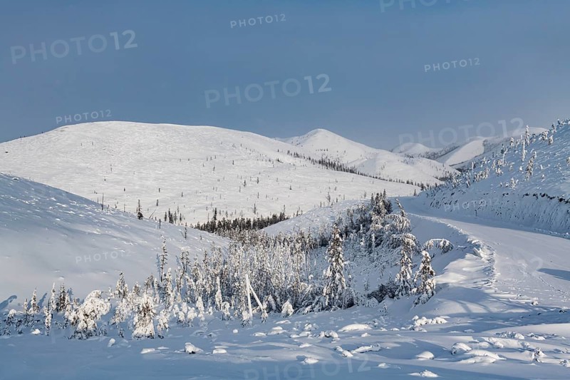 Snow covered mountain pass