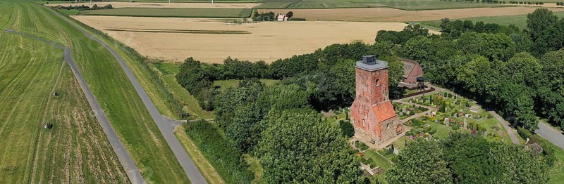 Panorama aerial view with the Ochsenturm as a remnant of the former medieval church