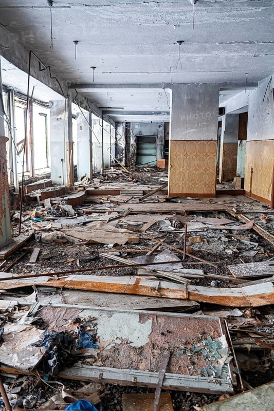 Destroyed interior in the abandoned mining city Kadykchan