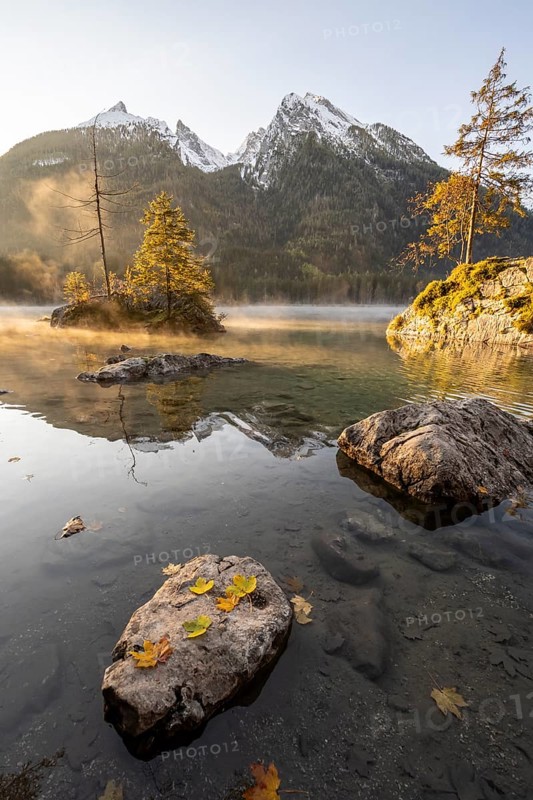Sunrise at Hintersee with fog