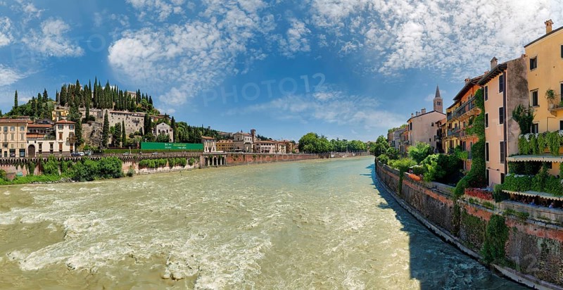 City view Verona with Castel San Pietro and the river Adige
