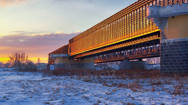 The 'Lisewski' or 'Tczewski' bridge over the Vistula River. sunset
