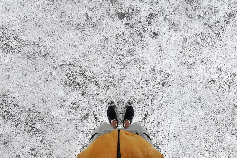Hailstones on road