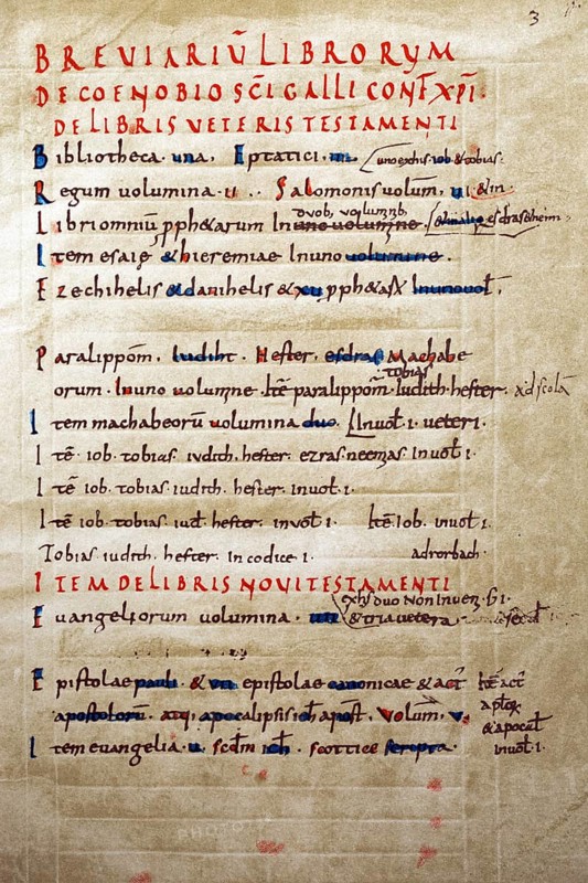 Library catalogue of the monastery of St. Gall