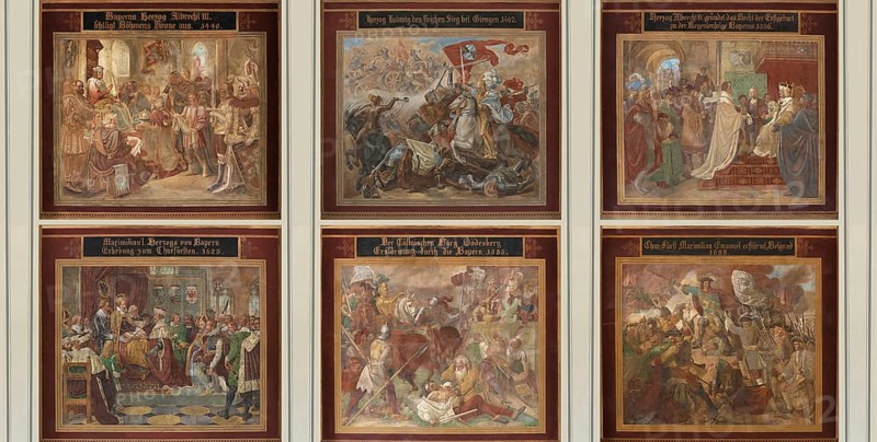 Six of sixteen murals: The Wittelsbach Cycle