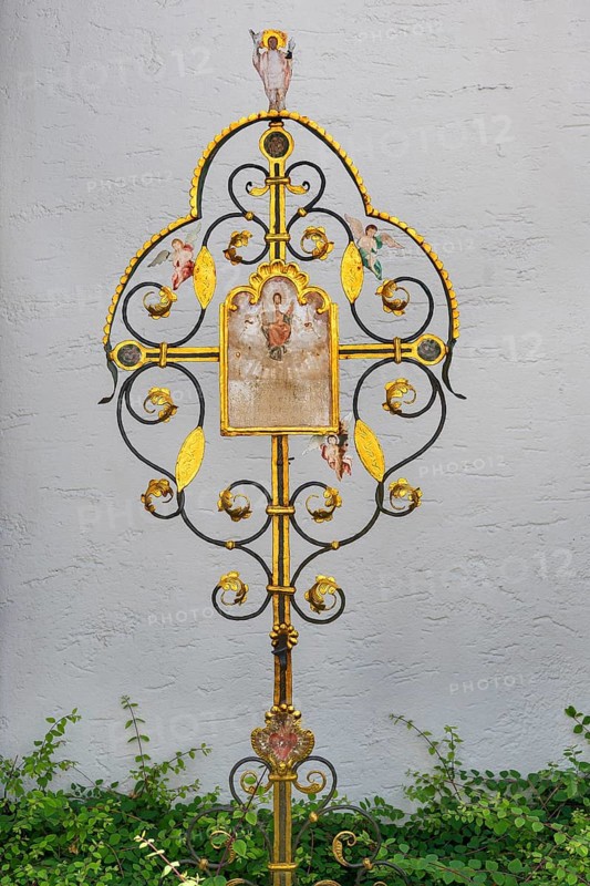 Old yellowed tombstone at the parish church Mariae Himmelfahrt