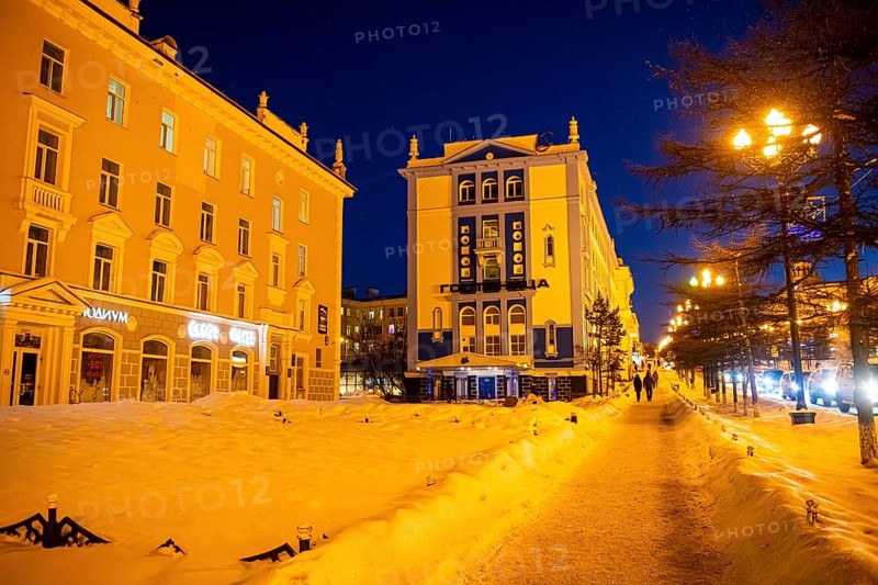 Night shot of Magadan