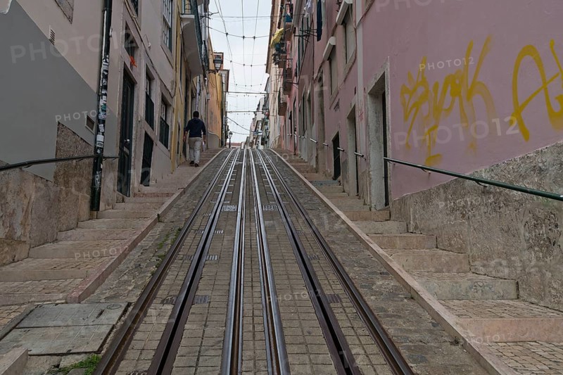 Rails of the funicular Elevador da Bica