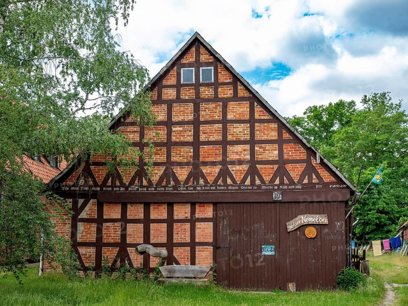 Half-timbered house from the 'Atelier Nemeton' in the Rundlingsdorf Guehlitz. The village is one of the 19 Rundling villages that have applied to become a UNESCO World Heritage Site. Guehlitz