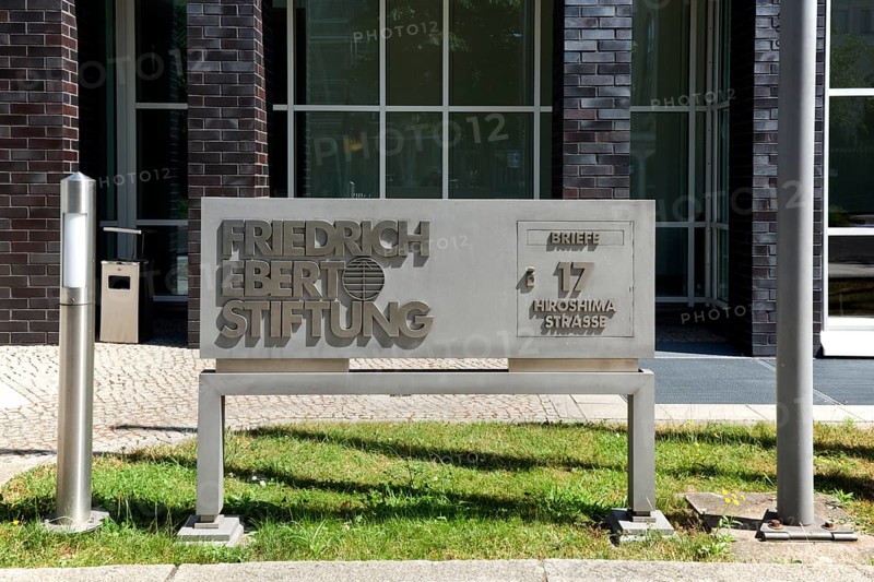 Sign and mailbox with address of the Friedrich Ebert Foundation