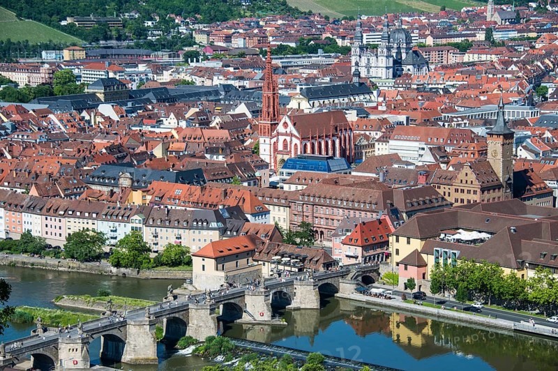Overlook over Wuerzburg from Fortress Marienberg