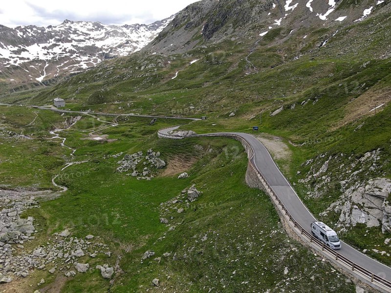 Aerial view of the south side of the Spluegen Pass in the direction of Montespluga