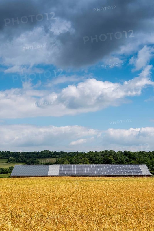 Solar panels on a roof in the Limagne plain