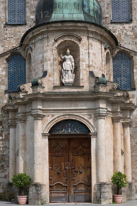 Entrance gate with statue of the Virgin Mary