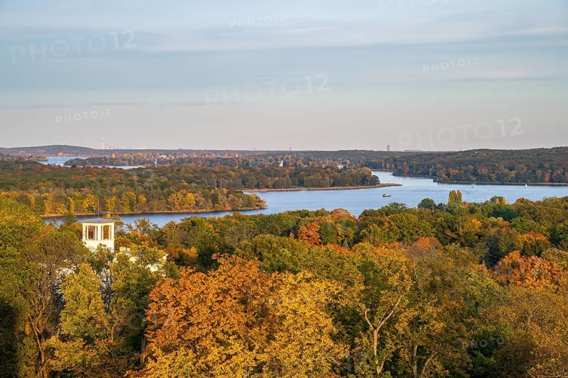 View from the Belvedere on the Pfingstberg to the lakes of the Havel and the skyline of Berlin in autumn