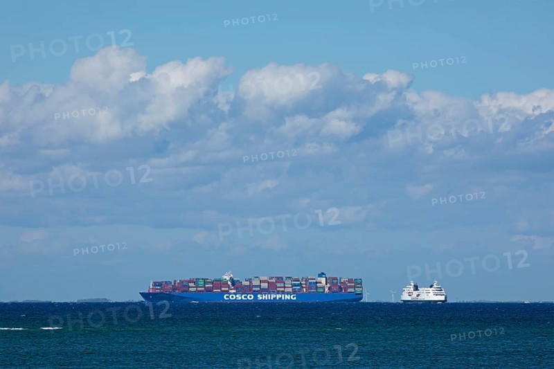 Container ship and ferry off Puttgarden