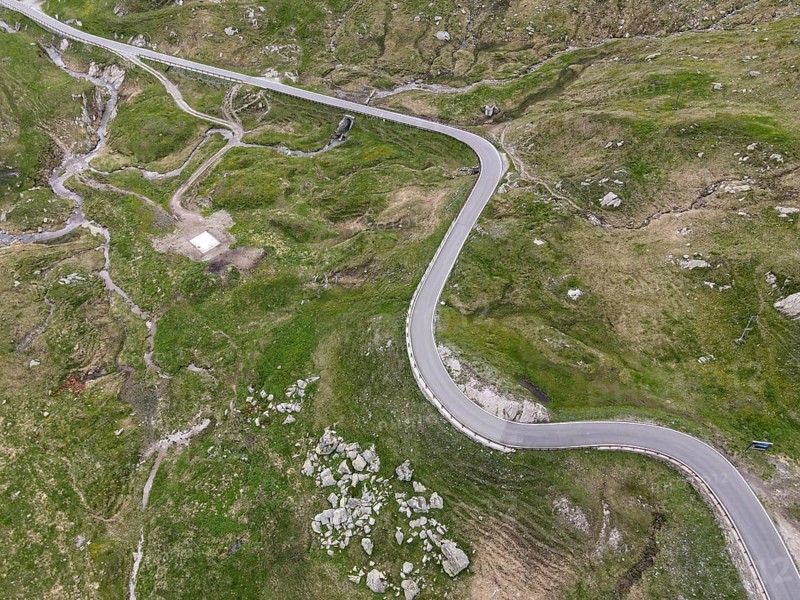 Aerial view of the south side of the Spluegen Pass in the direction of Montespluga