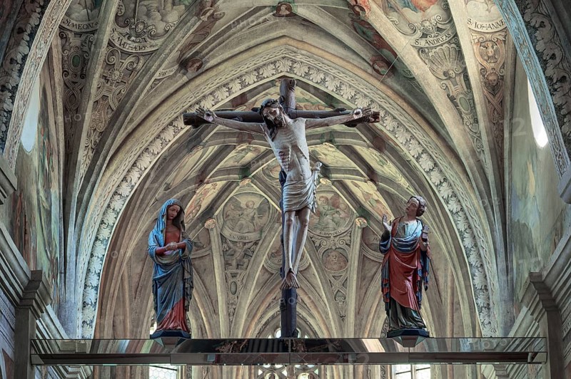 Christ on the cross and two female figures