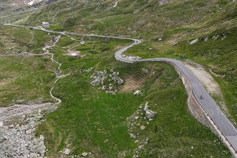 Aerial view of the south side of the Spluegen Pass in the direction of Montespluga