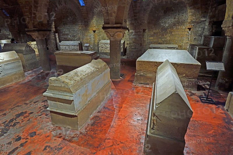 Historic coffins in the crypt of Palermo Cathedral