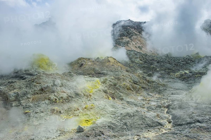 Sulphur pieces on Iozan (sulfur mountain) active volcano area