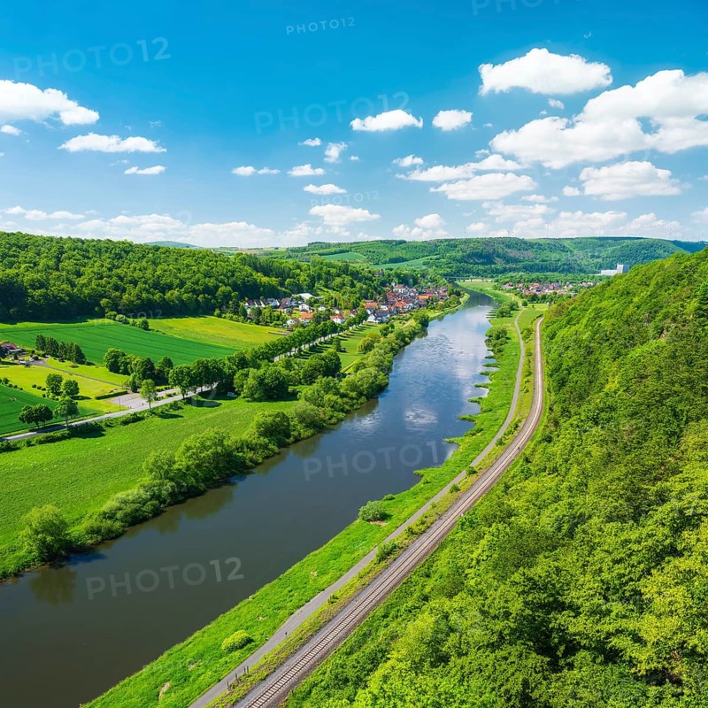 View from the Weser-Skywalk on the Weser towards Herstelle and Wuergassen