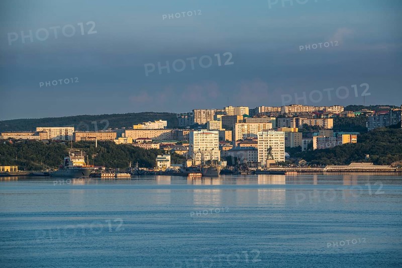 Overlook over Murmansk at sunset