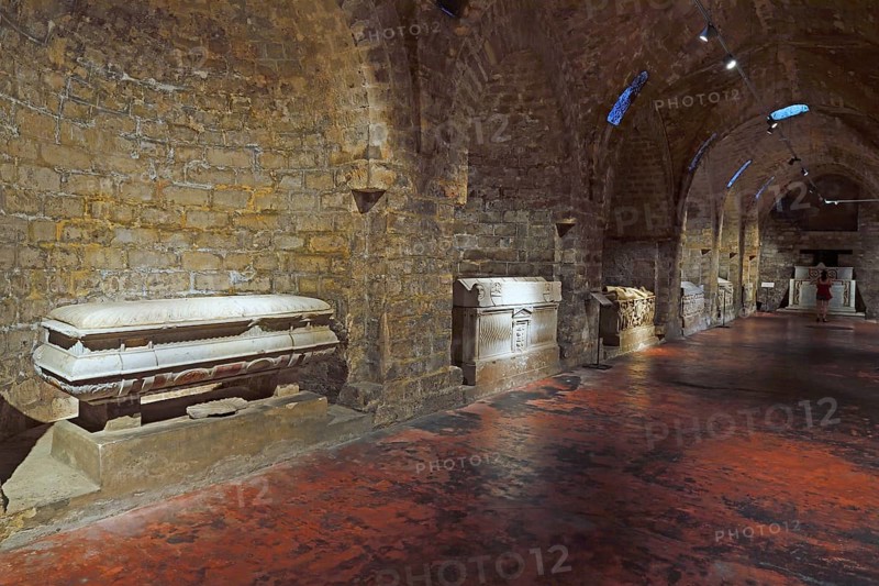 Historic coffins in the crypt of Palermo Cathedral