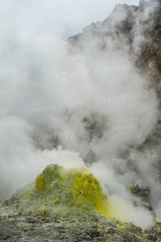Sulphur pieces on Iozan (sulfur mountain) active volcano area